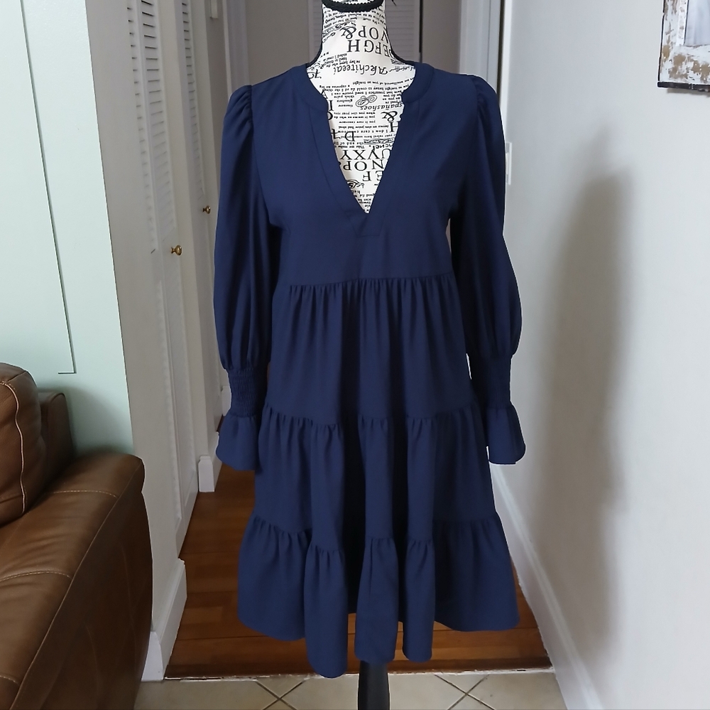 POMANDER PLACE Navy Cotton Poplin Kenzo Dress